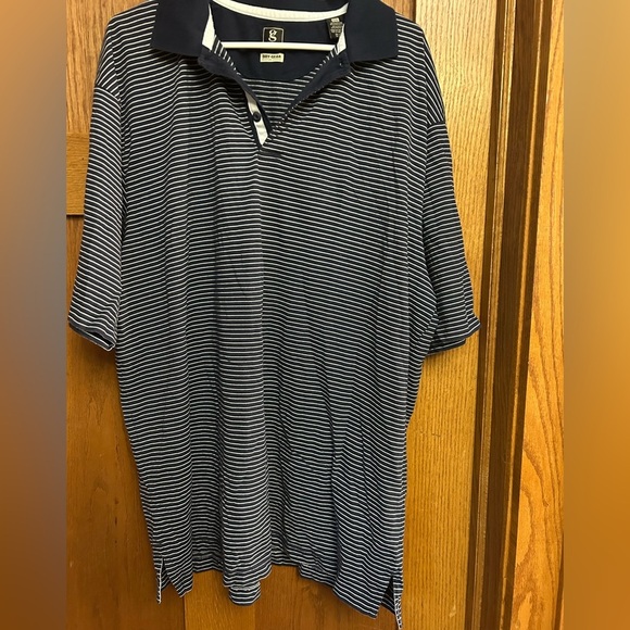 Gear For Sports Navy and White Striped Polo Shirt EUC - Picture 1 of 4